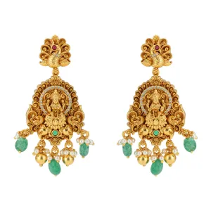 Lakshmi Nagas Peacock Infused 925 Gold Plated Green Pearls Drop Earrings