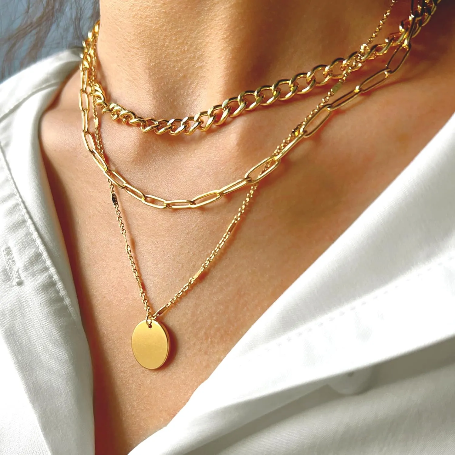 Lariat Gold Necklace for Women, Dainty 14k Long Gold Necklace Set Simple Layered Gold Plated Pendant Beaded Drop Chain Jewelry Y Stacked Necklaces for Women