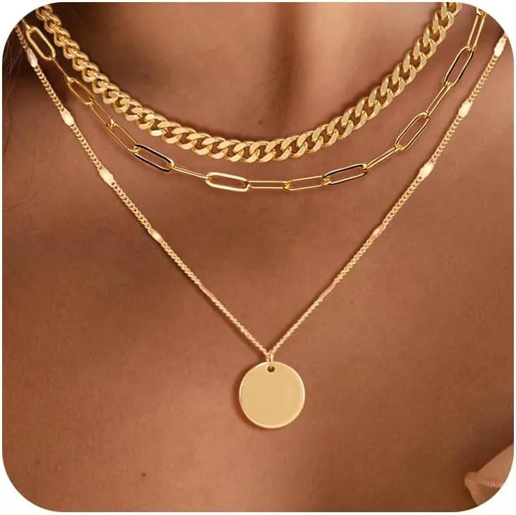 Lariat Gold Necklace for Women, Dainty 14k Long Gold Necklace Set Simple Layered Gold Plated Pendant Beaded Drop Chain Jewelry Y Stacked Necklaces for Women