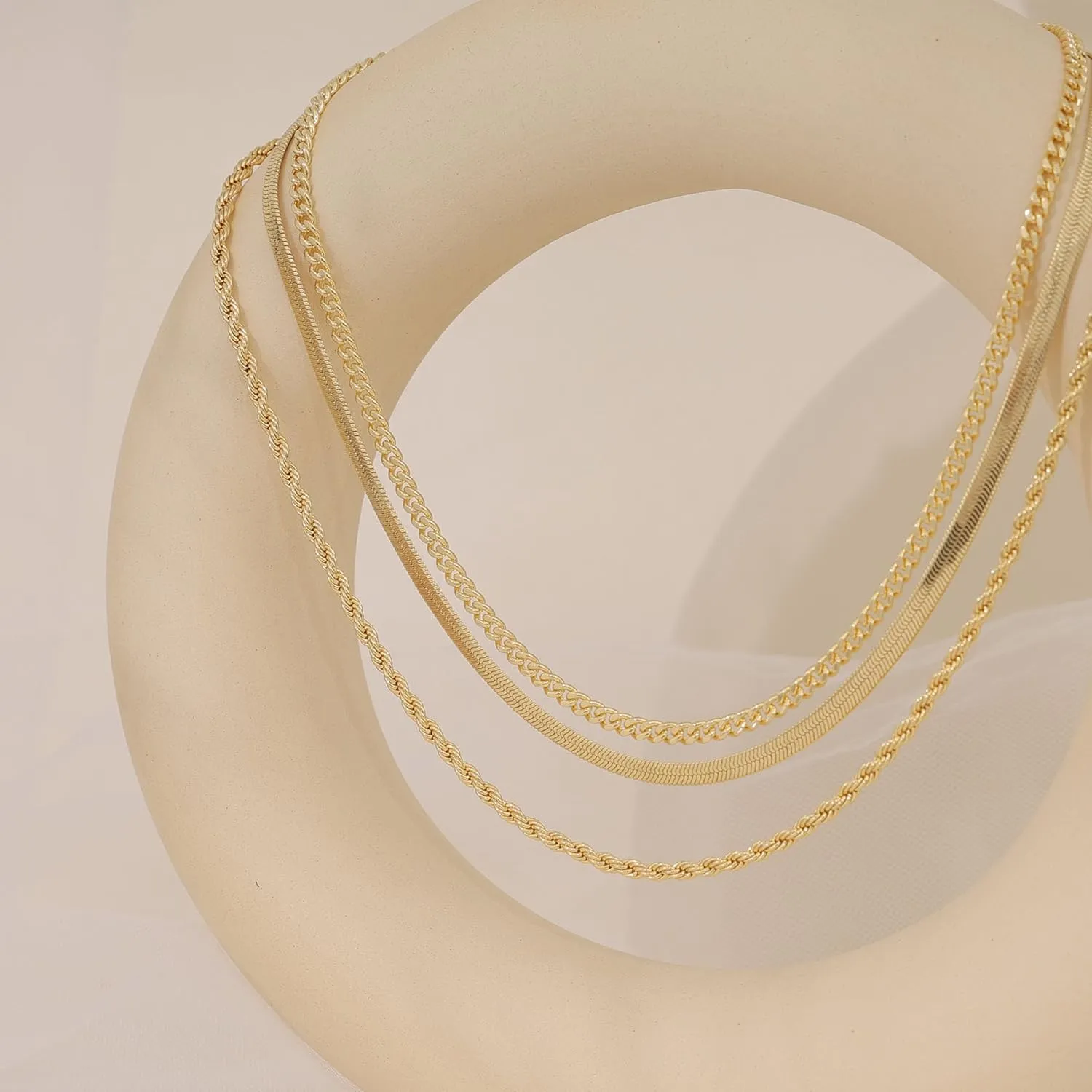 Layered Necklaces for Women Trendy,Dainty Gold Necklace Stack 14K Gold Plated Cuban Link Chain Simple Gold Herringbone Paperclip Chain Necklace for Women Non tarnish Gold Jewelry for Women