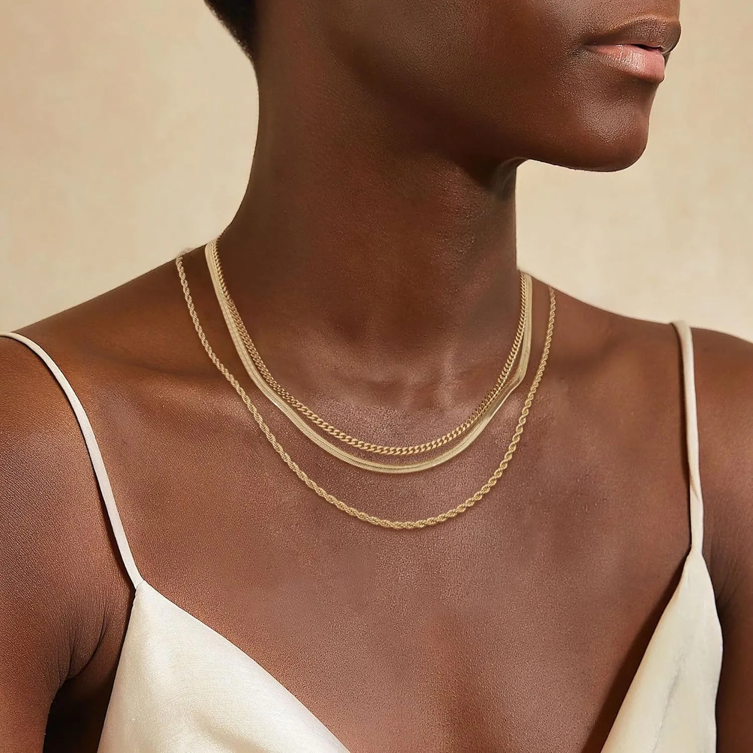 Layered Necklaces for Women Trendy,Dainty Gold Necklace Stack 14K Gold Plated Cuban Link Chain Simple Gold Herringbone Paperclip Chain Necklace for Women Non tarnish Gold Jewelry for Women