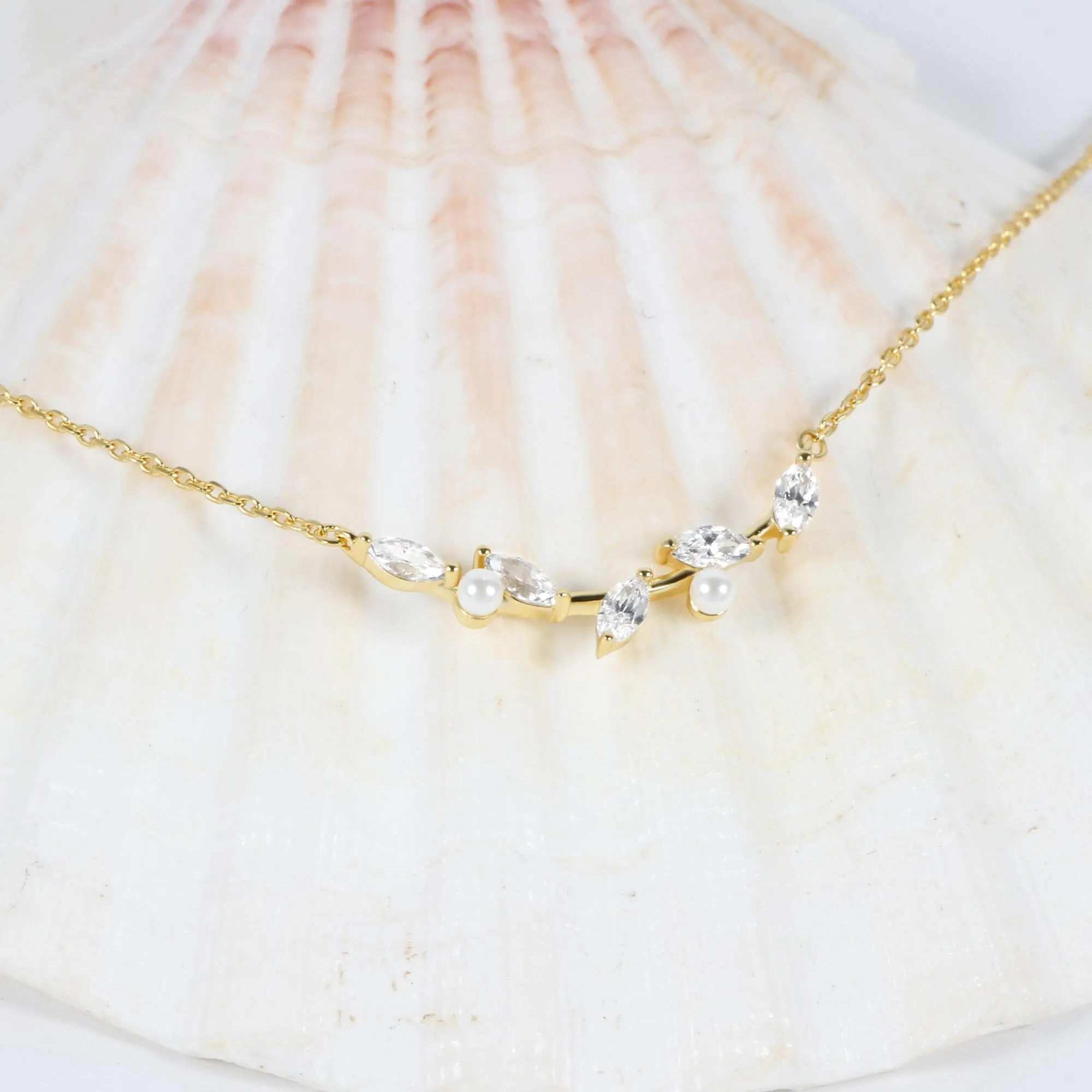 Leaves Vine Pearl Engagement Ring Bracelet Necklace Pair of Earrings Set by Shania