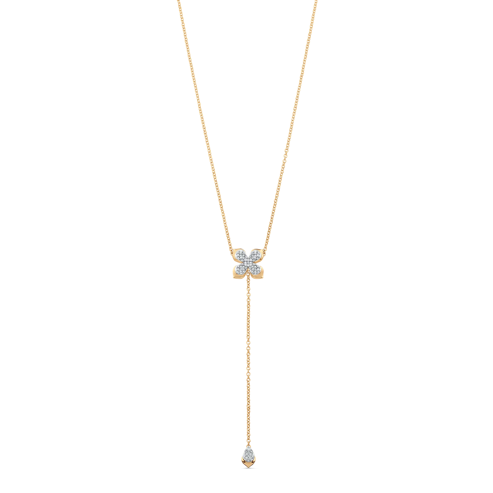 Lierre Gold and Diamond Pear Petal Cluster Drop Necklace