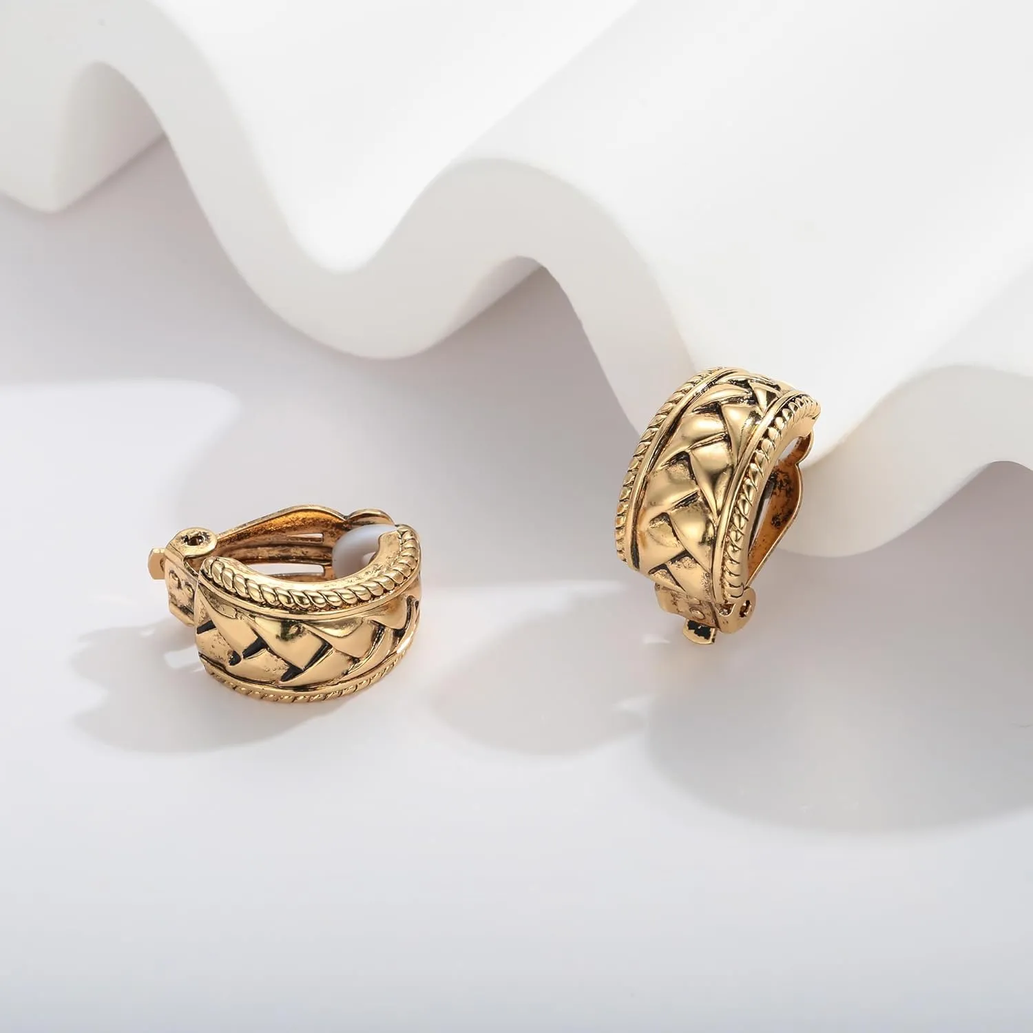 LILIE&WHITE Antique Gold Clip On Hoop Earrings for Women Non Pierced Clip on Earrings with Interwoven Textured Jewelry Gifts