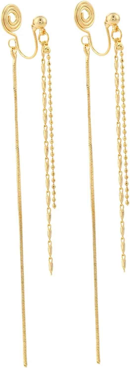Long Tassel Clip on Earrings Women Metal Clip On Earrings for Women Hypoallergenic Light Non Pierced Dangle Drop Earrings