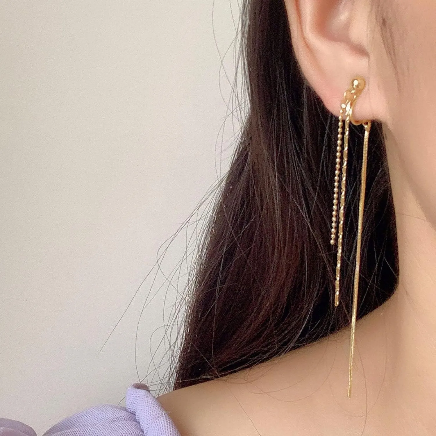 Long Tassel Clip on Earrings Women Metal Clip On Earrings for Women Hypoallergenic Light Non Pierced Dangle Drop Earrings