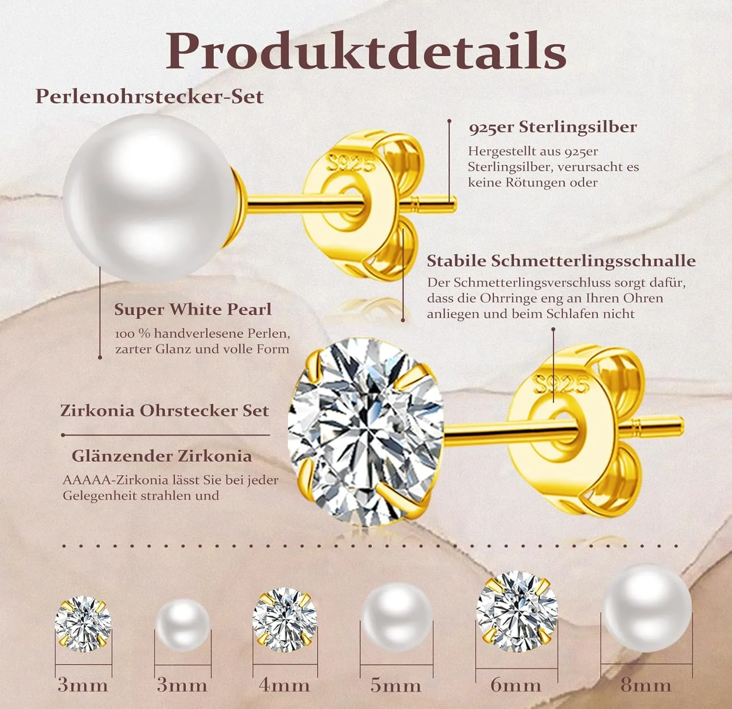 LOUMILEO 6 Pairs Pearl Earrings Set Hypoallergenic Small Sterling Silver Stud Earrings for Women Man 3-10MM Tiny Cartilage Piercing Pearl Studs for Multiple Piercing