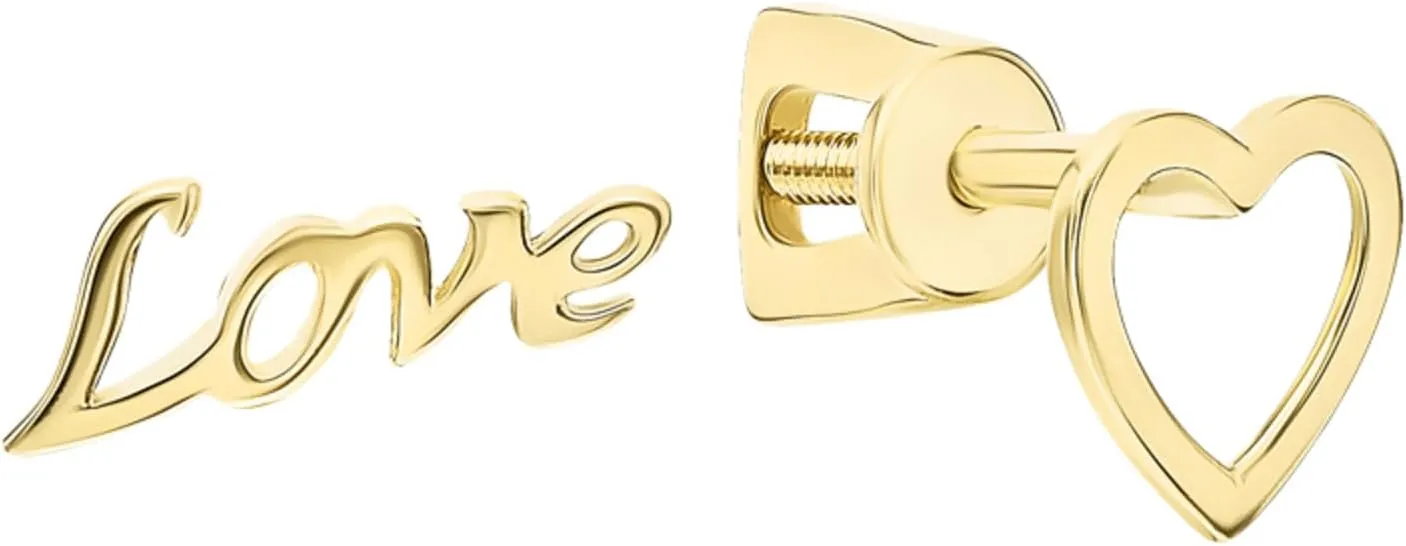 Love Word Stud Earring, Minimalist Open Heart Stud, Screw Back Pair Earring, Romantic jewelry, Gift For Her.