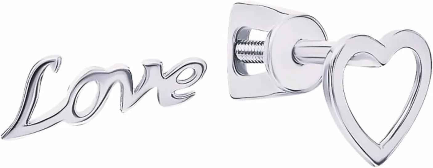 Love Word Stud Earring, Minimalist Open Heart Stud, Screw Back Pair Earring, Romantic jewelry, Gift For Her.