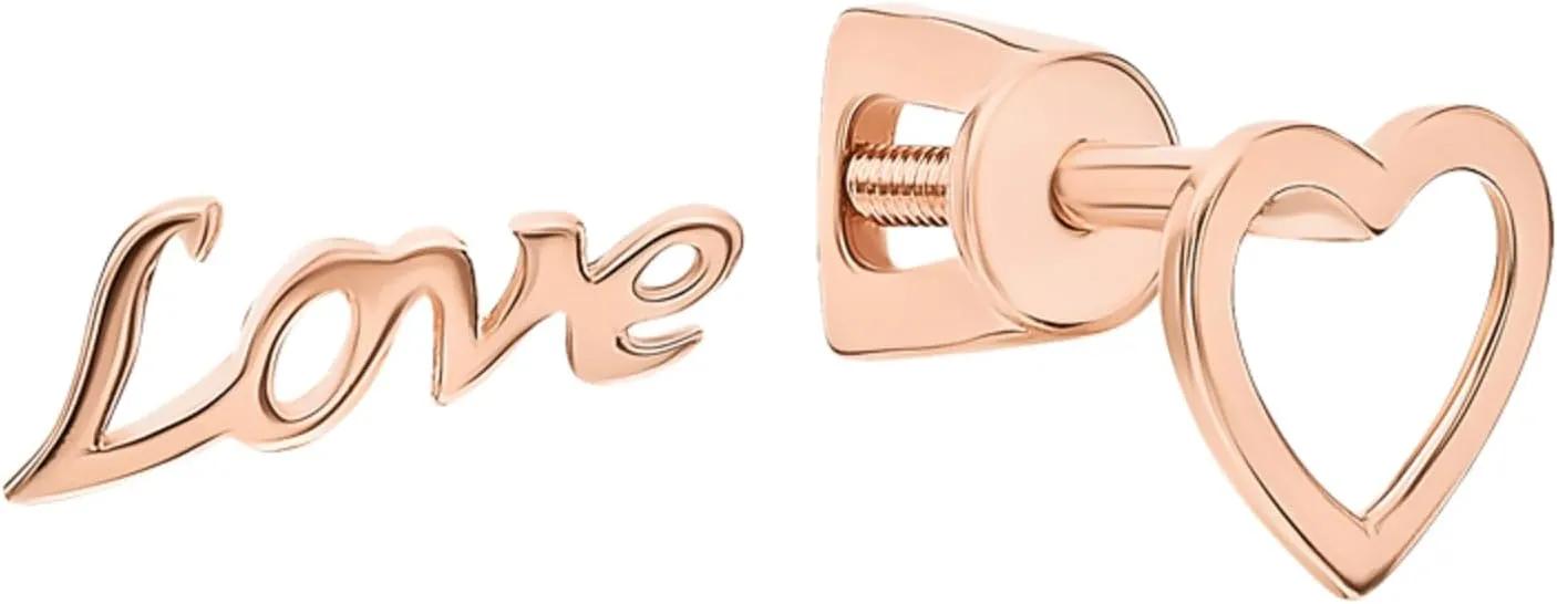 Love Word Stud Earring, Minimalist Open Heart Stud, Screw Back Pair Earring, Romantic jewelry, Gift For Her.