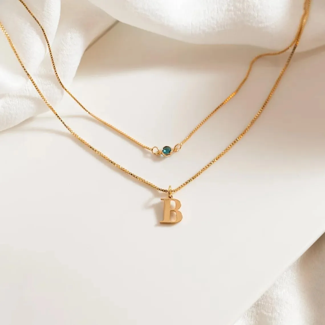 LUSSO Customized 14k Yellow Gold Initial Birthstone Necklace For Women And Men, 925 Sterling Silver Personalized Initial Necklace With Birthstone Zircon Charm Necklace, Birthstone Name Necklace