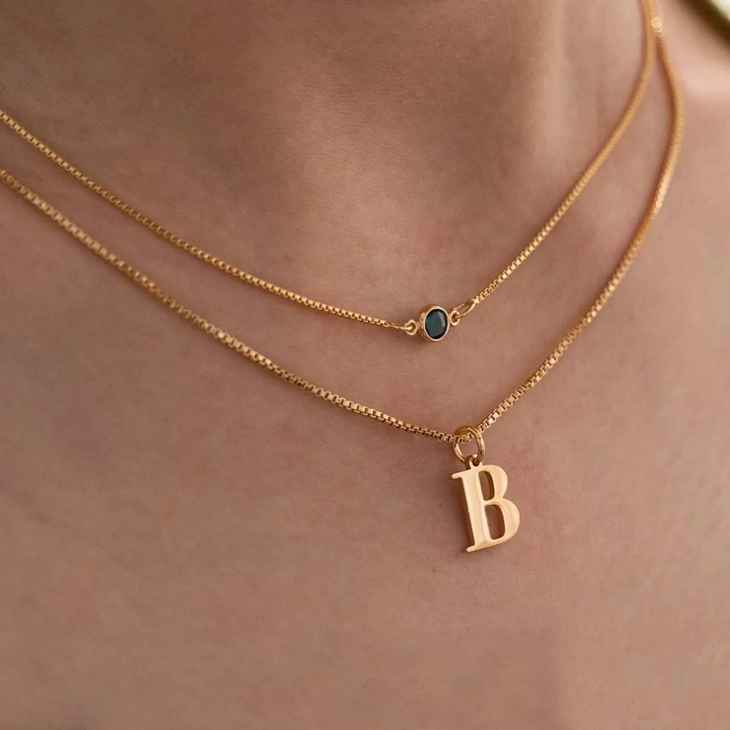 LUSSO Customized 14k Yellow Gold Initial Birthstone Necklace For Women And Men, 925 Sterling Silver Personalized Initial Necklace With Birthstone Zircon Charm Necklace, Birthstone Name Necklace