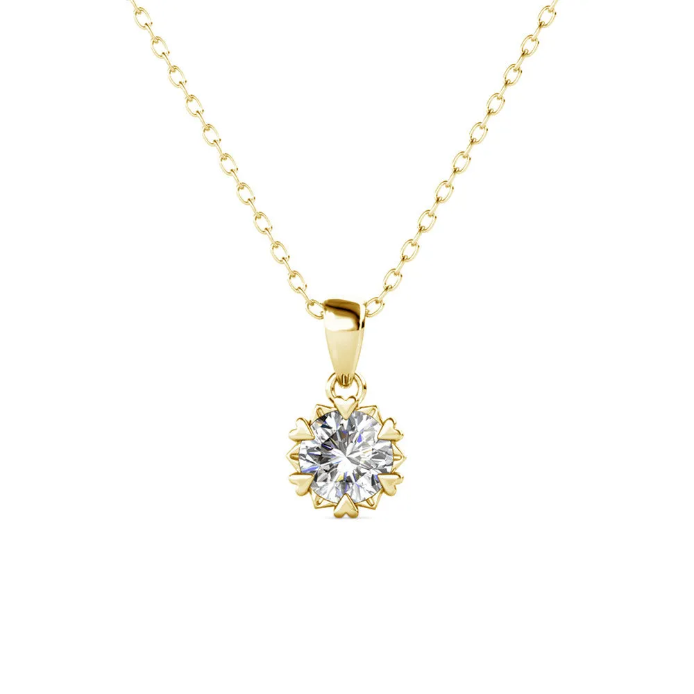 Maggie 18k White Gold Flower Pendant Necklace Round Cut with Solitaire Swarovski Crystal