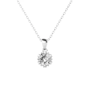 Maggie "Pure" 18k White Gold Flower Pendant Necklace with Solitaire Round Cut Swarovski Crystal