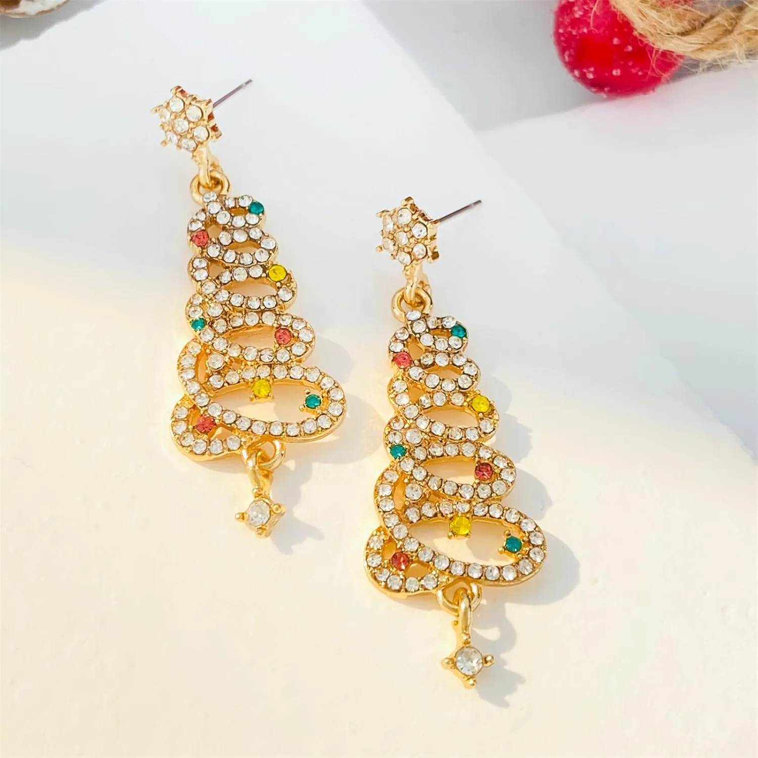 MALOYANVE Crystal Christmas Earrings Elegant Handmade Sparkly Maple Leaf Red Green Tree Reindeer Star Glitter Stud Earrings Festival Holiday Jewelry for Women Ladies