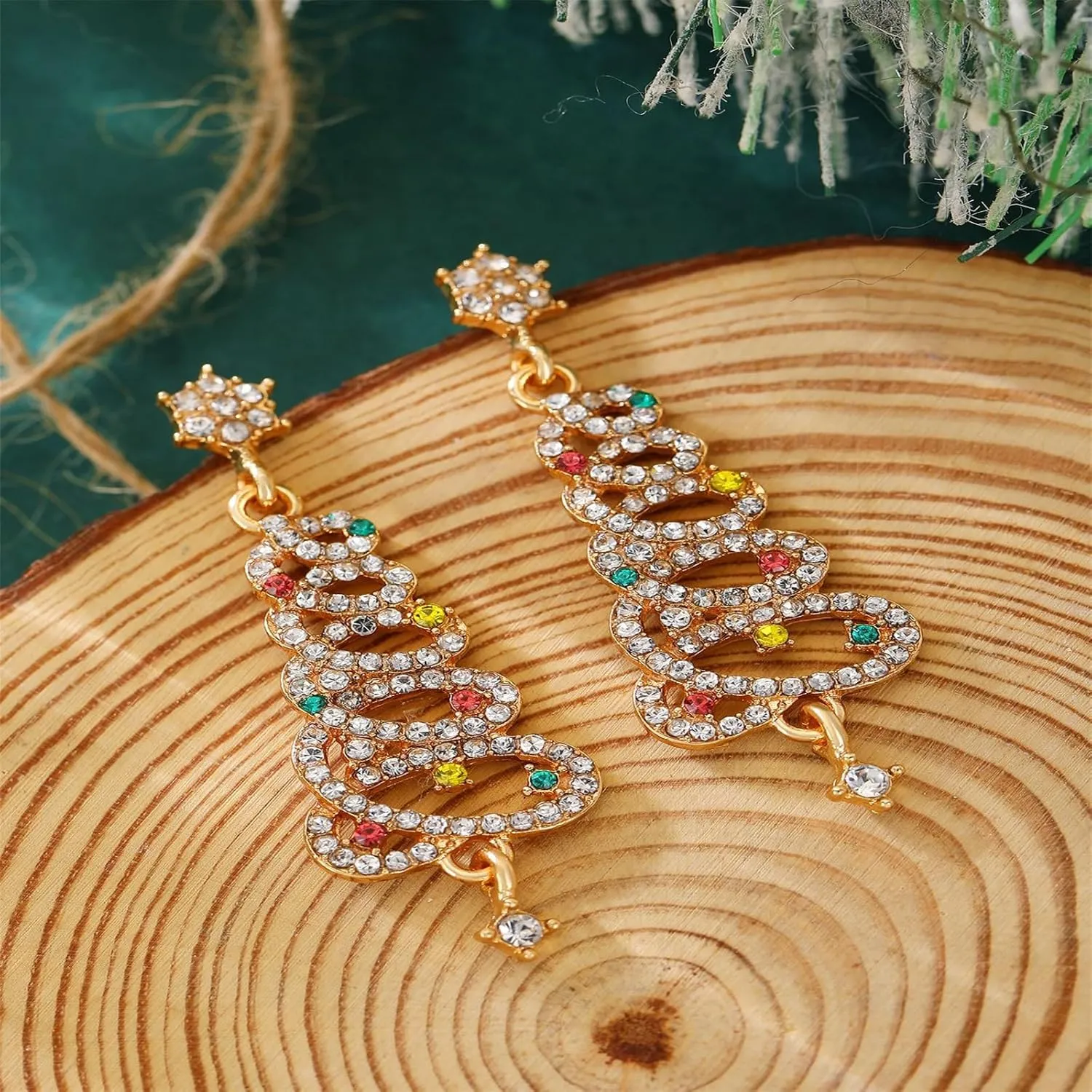 MALOYANVE Crystal Christmas Earrings Elegant Handmade Sparkly Maple Leaf Red Green Tree Reindeer Star Glitter Stud Earrings Festival Holiday Jewelry for Women Ladies