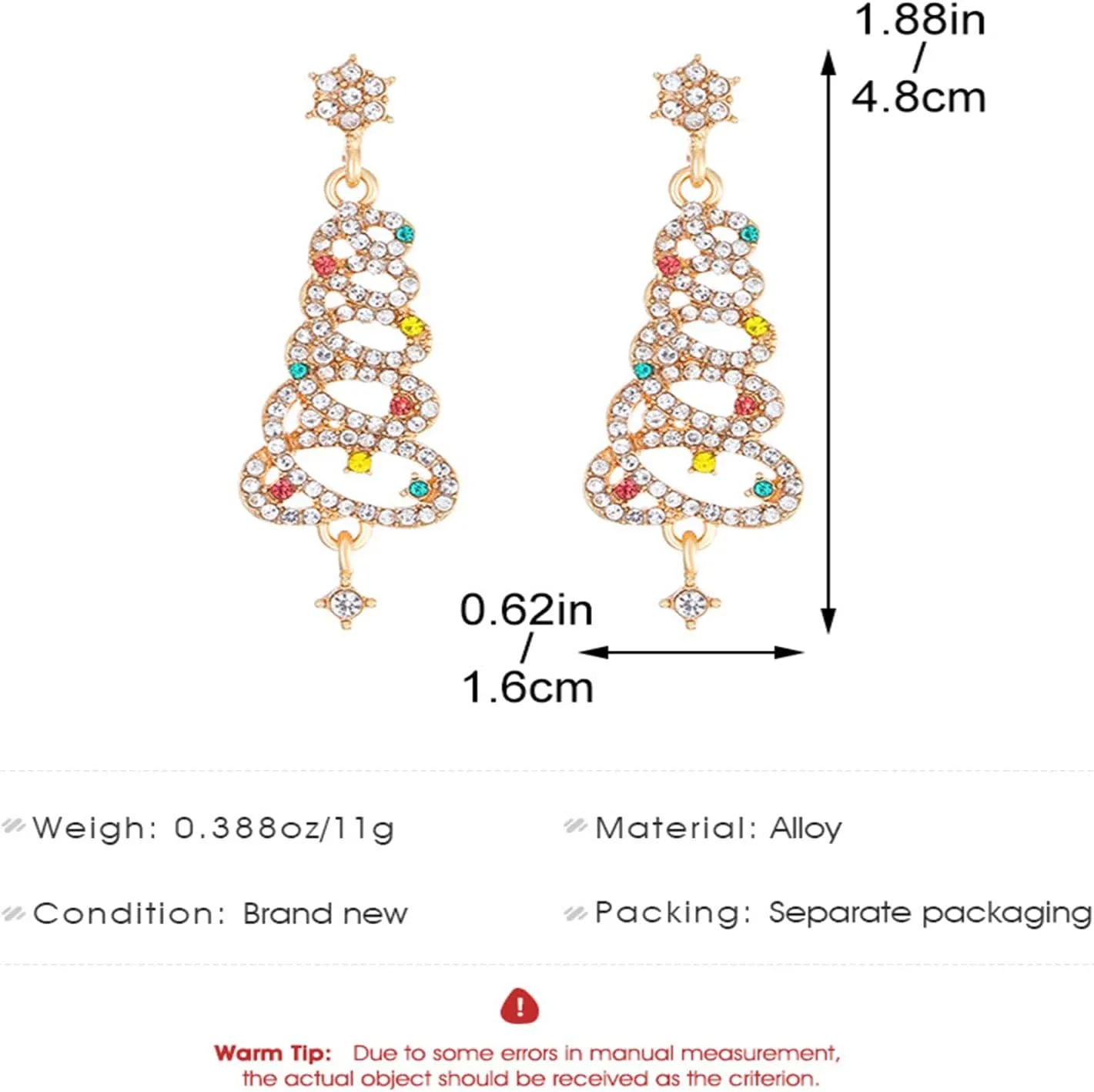 MALOYANVE Crystal Christmas Earrings Elegant Handmade Sparkly Maple Leaf Red Green Tree Reindeer Star Glitter Stud Earrings Festival Holiday Jewelry for Women Ladies