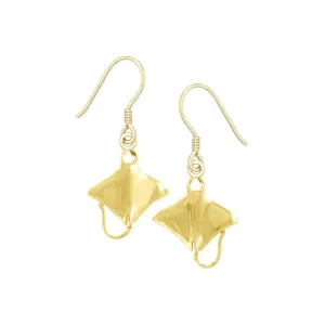 Manta Ray Sterling Solid Gold Hook Earring