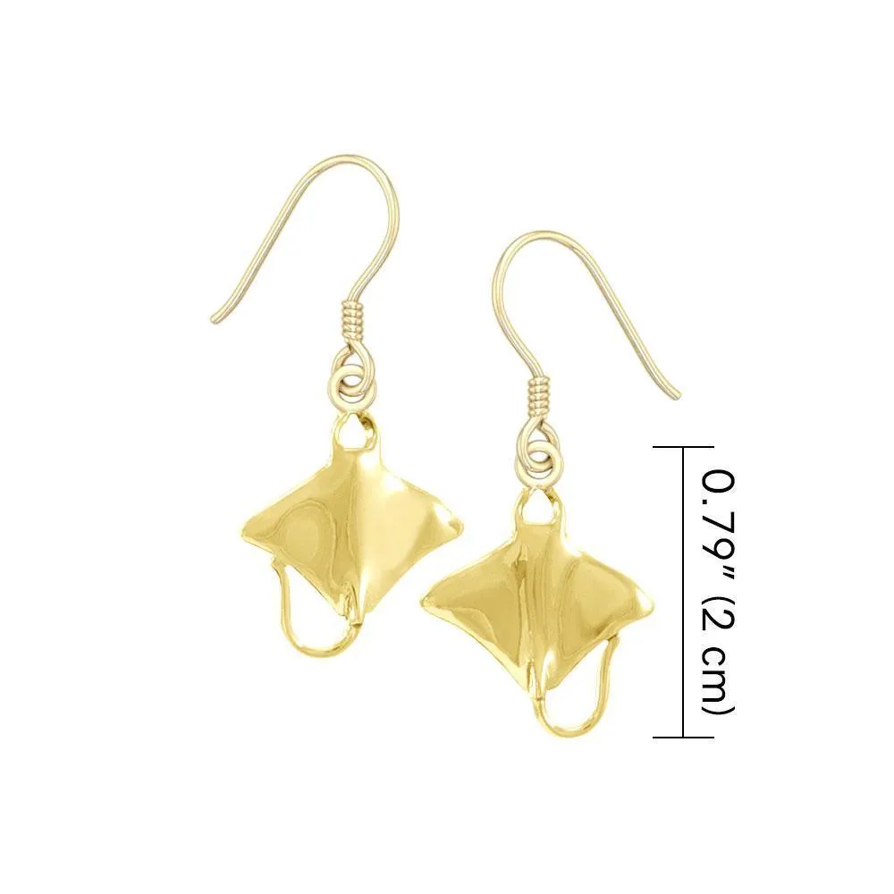 Manta Ray Sterling Solid Gold Hook Earring