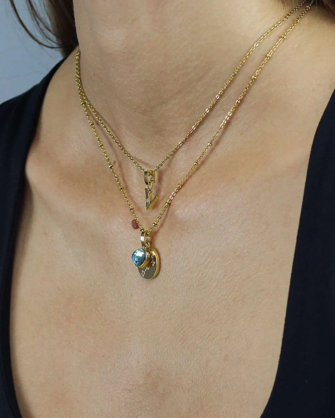 March Birthstone Peace Dainty Signature Pendant, Gold