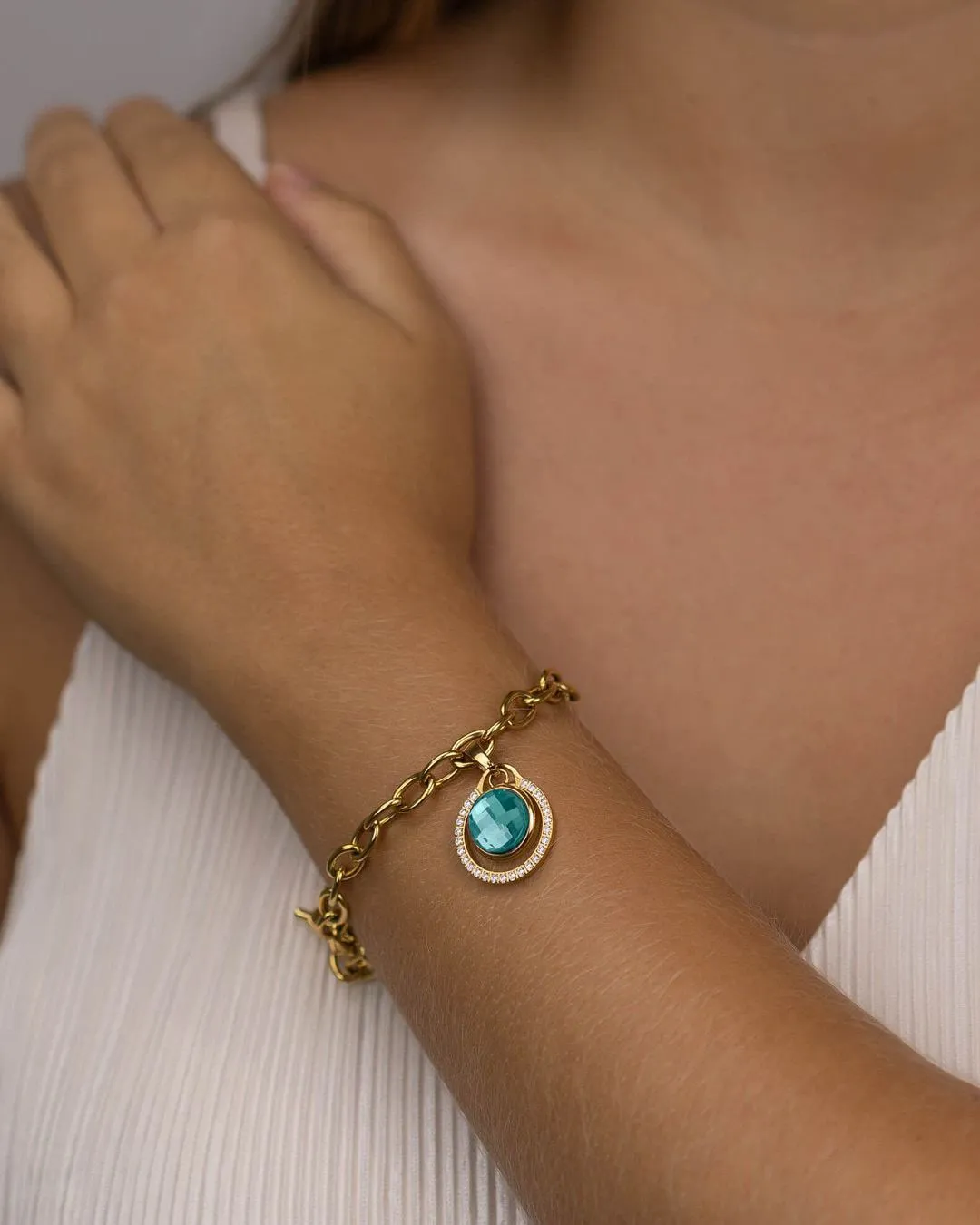 March Birthstone Peace Signature Pendant, Gold