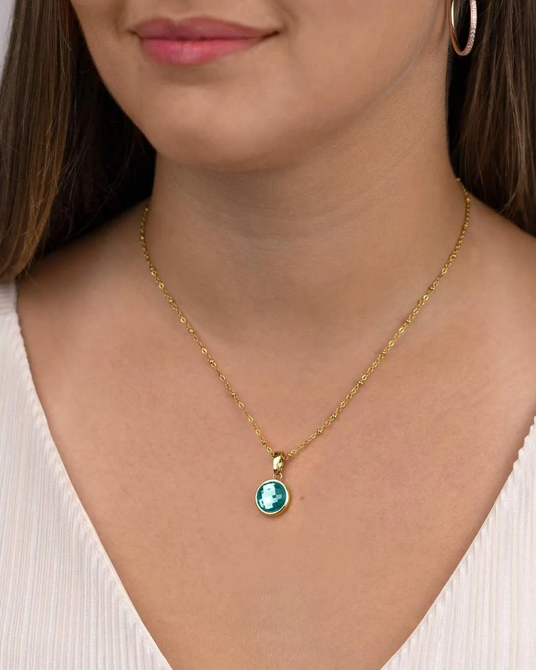 March Birthstone Peace Signature Pendant, Gold