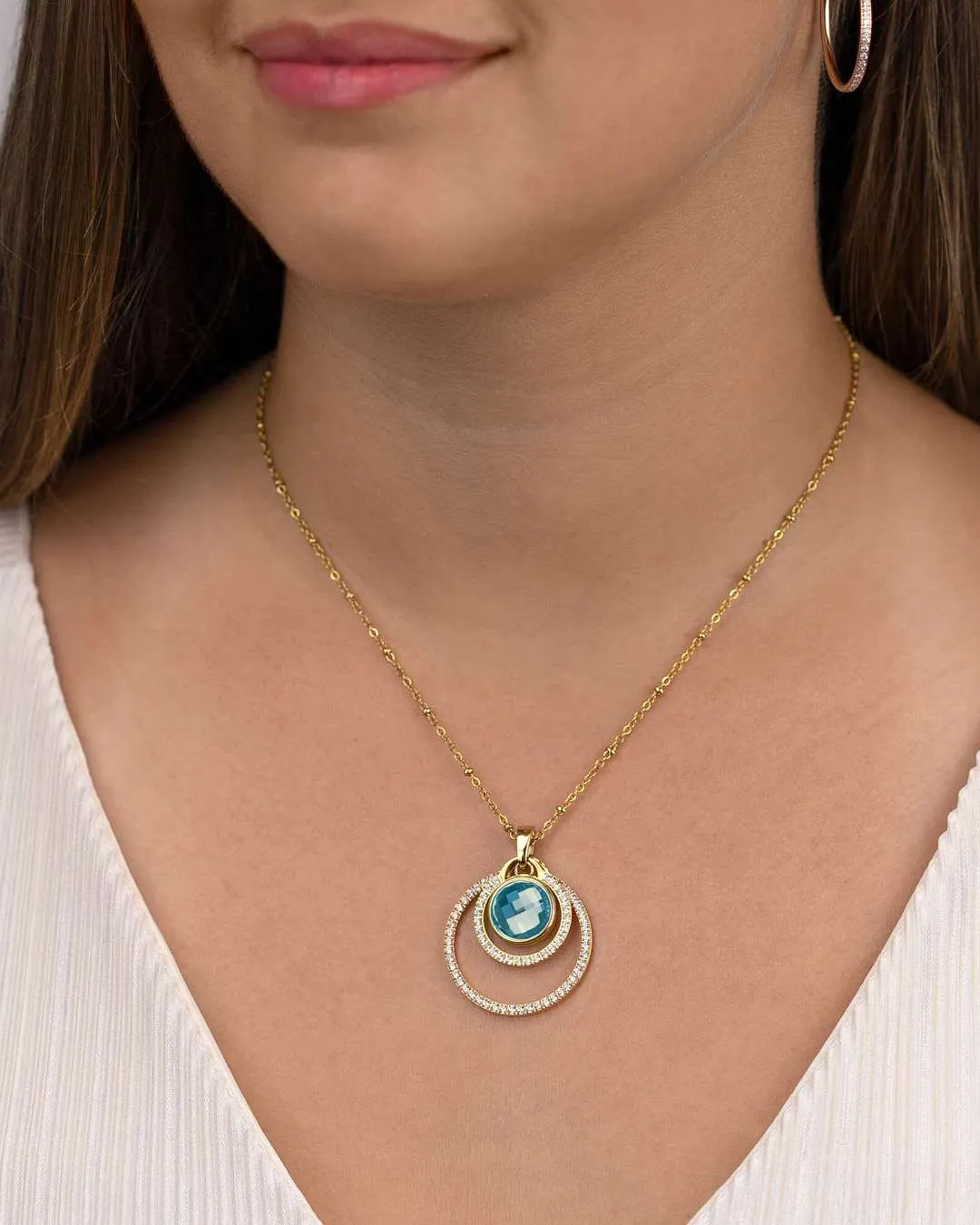March Birthstone Peace Signature Pendant, Gold