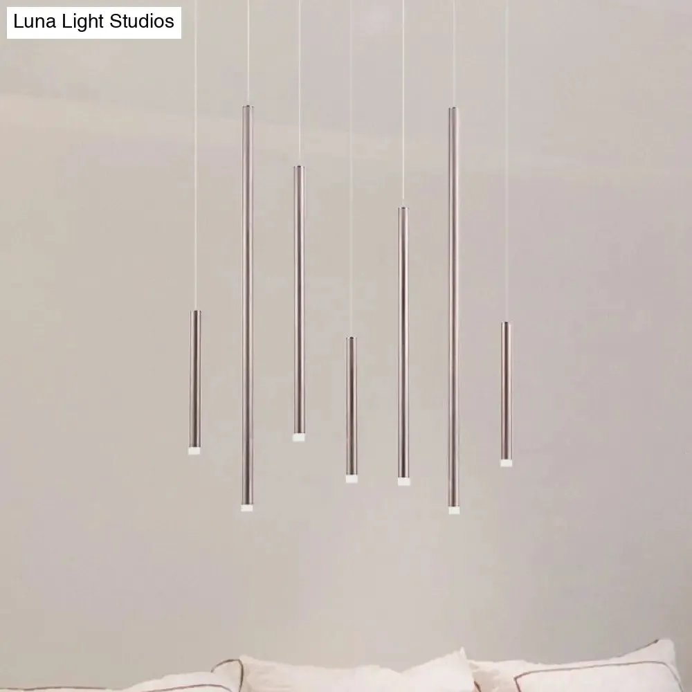 Martina - Brown/Gold Slim Pendant Lighting: Modern 7 Lights Metal Hanging Light