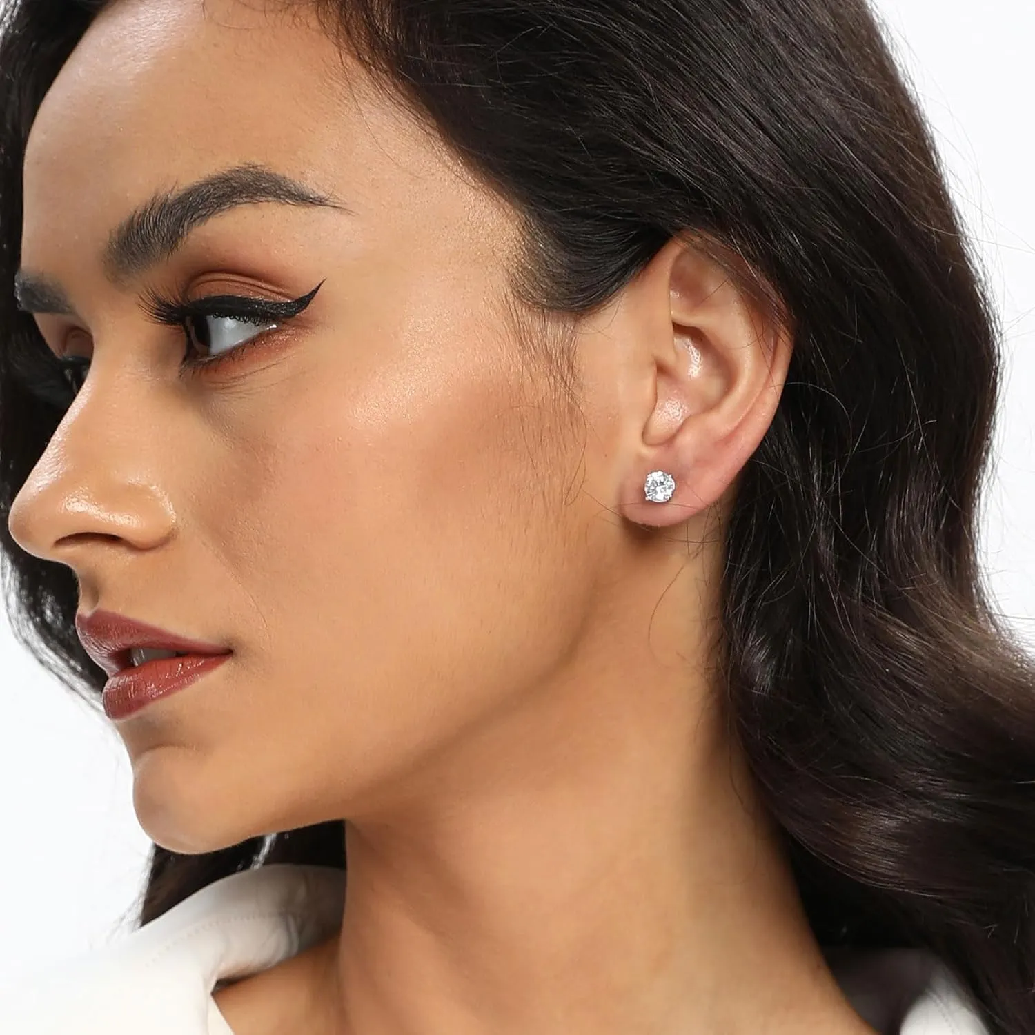 MDFUN 3 Pairs Stud Earrings Set for Men Women 18K White Gold Plated Cubic Zirconia Earring Hypoallergenic Ear Jewelry