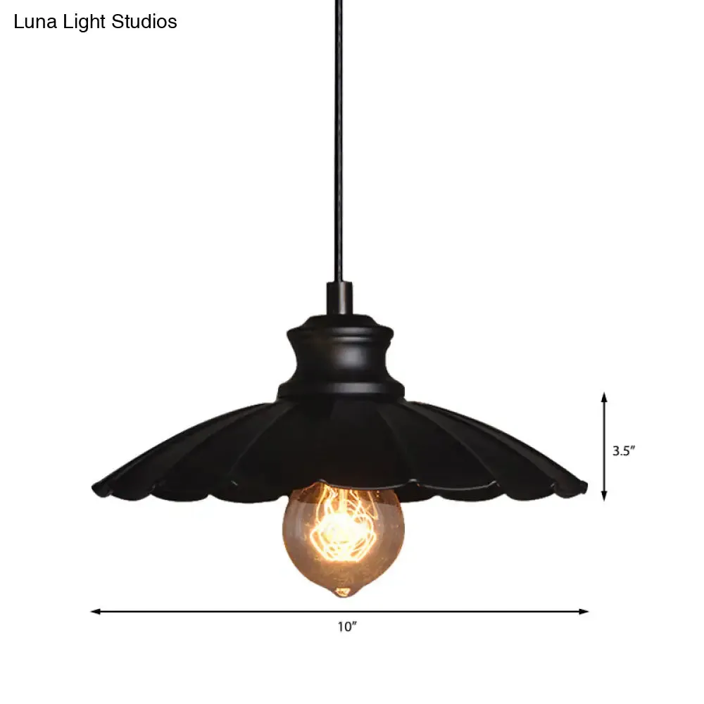 Metallic Black Pendant Lamp with Scalloped Shade - Retro Style Ceiling Light for Kitchen