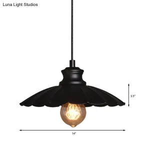 Metallic Black Pendant Lamp with Scalloped Shade - Retro Style Ceiling Light for Kitchen