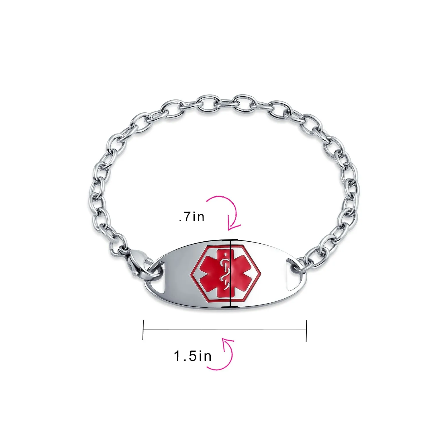 Miami Cuban Link Medical ID Bracelet Stainless Steel 7.5 Inch