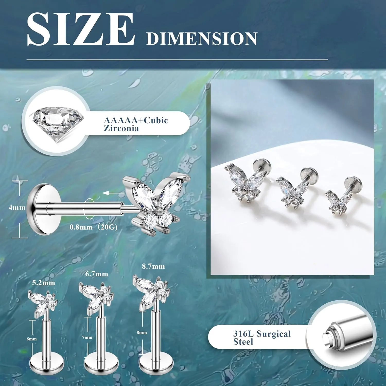 MILACOLATO 20G Threadless Flat Back Earrings Studs Hypoallergenic 316L Surgical Steel Push in Nose Rings 14K Gold Plated Nose Rings Studs Tragus Medusa Monroe Helix Labret Lip Nostril Cartilage Piercing Jewelry