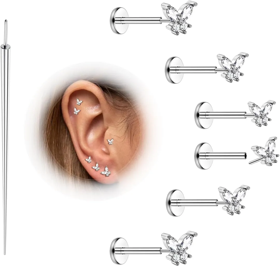 MILACOLATO 20G Threadless Flat Back Earrings Studs Hypoallergenic 316L Surgical Steel Push in Nose Rings 14K Gold Plated Nose Rings Studs Tragus Medusa Monroe Helix Labret Lip Nostril Cartilage Piercing Jewelry