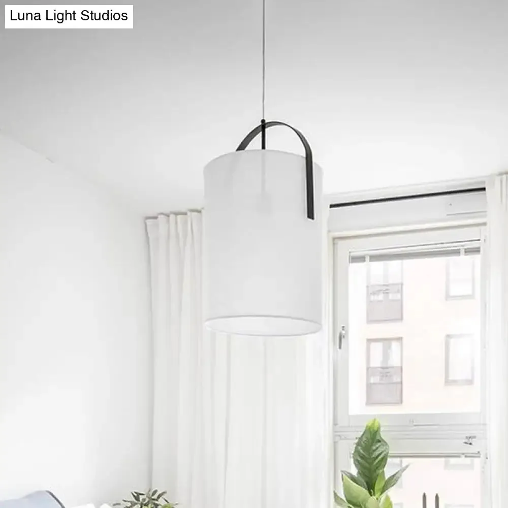 Minimalist Black/Gold-White Pail Drop Pendant Light for Bedroom - 1 Head Fabric Fixture