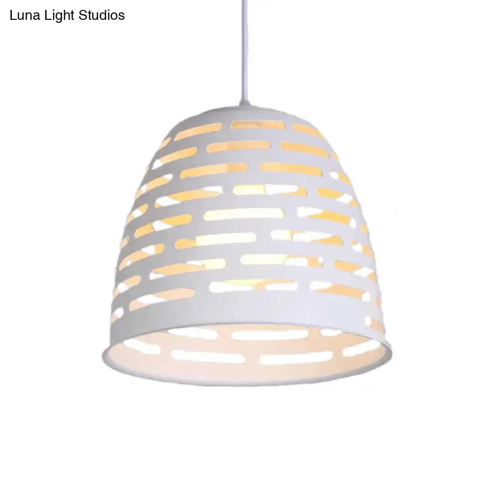 Minimalist Iron Dining Table Pendant with Cloche Cutouts - White Ceiling Suspension Lighting
