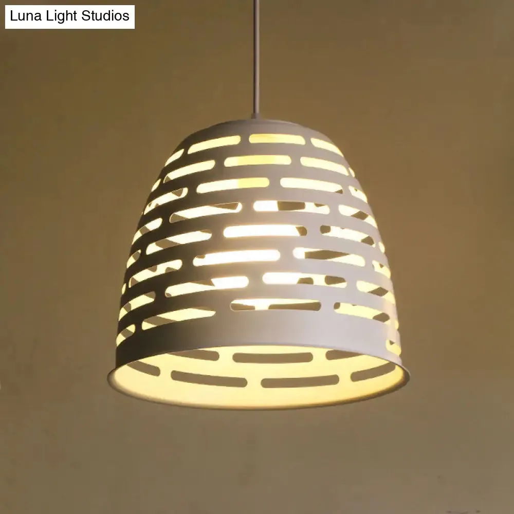 Minimalist Iron Dining Table Pendant with Cloche Cutouts - White Ceiling Suspension Lighting