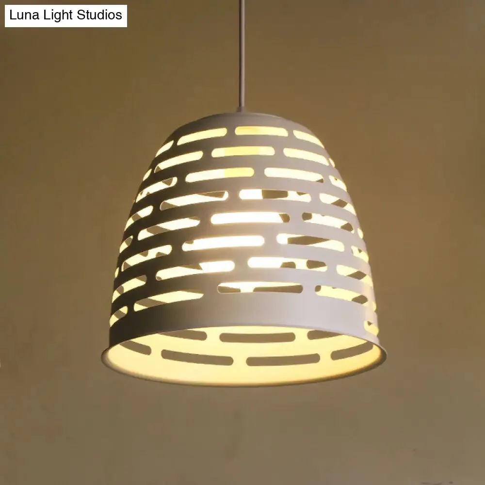 Minimalist Iron Dining Table Pendant with Cloche Cutouts - White Ceiling Suspension Lighting