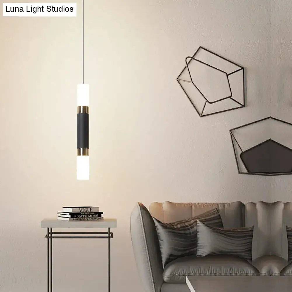 Minimalist Iron Tube Bedside Pendant Light - 10"/12"/12.5" High, LED Hanging, Black Finish, Warm/White Light