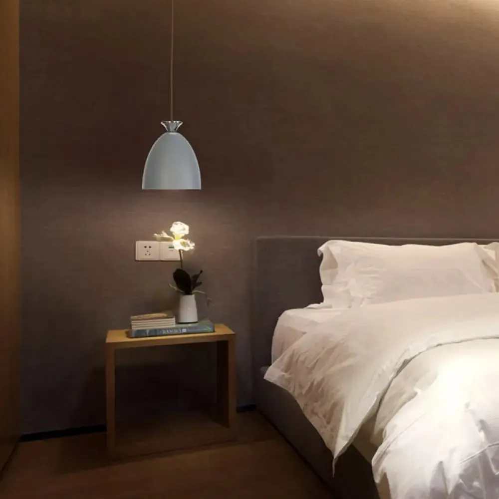Minimalist Metallic Domed Pendant Light - 1 Light Grey Pendulum for Bedroom