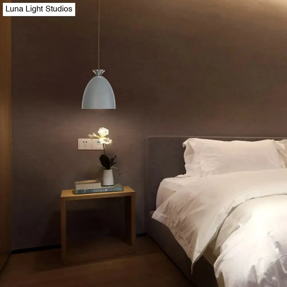 Minimalist Metallic Domed Pendant Light - 1 Light Grey Pendulum for Bedroom