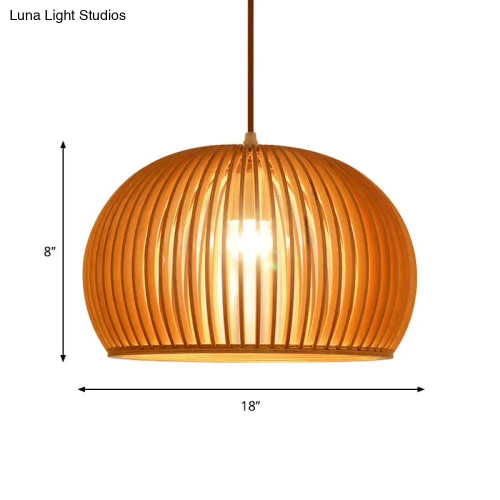Minimalist Wood Hemisphere Pendant Ceiling Lamp, Single-Bulb Beige Hang Light, 14"/18" Width