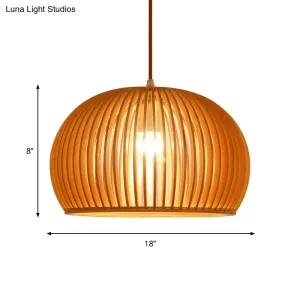 Minimalist Wood Hemisphere Pendant Ceiling Lamp, Single-Bulb Beige Hang Light, 14"/18" Width