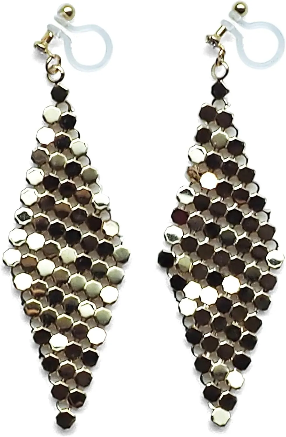 Miyabi Grace Elegant Mesh Invisible Clip On Earrings Dangle Women Non Pierced Clip On Diamond Shape Sheet Earrings