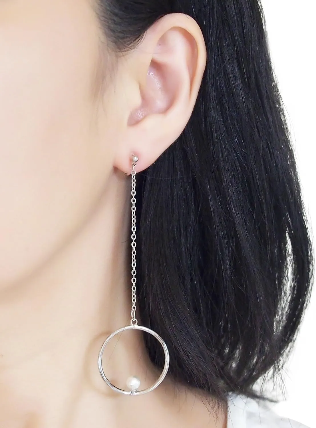 Miyabi Grace Elegant Pearl Hoop Invisible Clip On Earrings Dangle Women Non Pierced Clip On Hoop Earrings