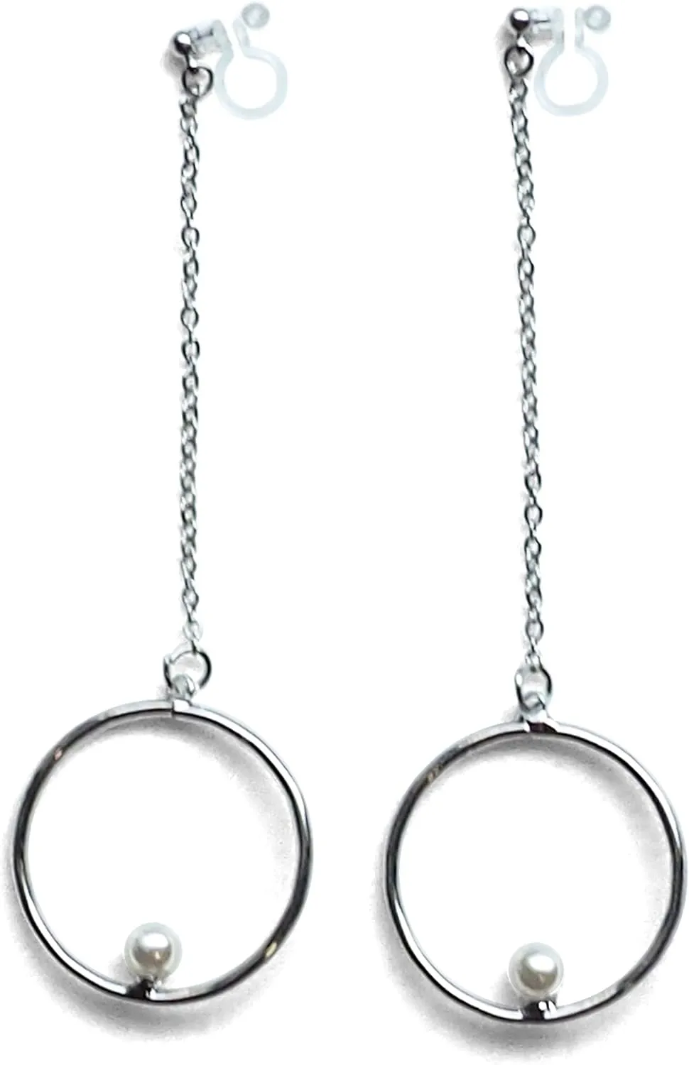Miyabi Grace Elegant Pearl Hoop Invisible Clip On Earrings Dangle Women Non Pierced Clip On Hoop Earrings