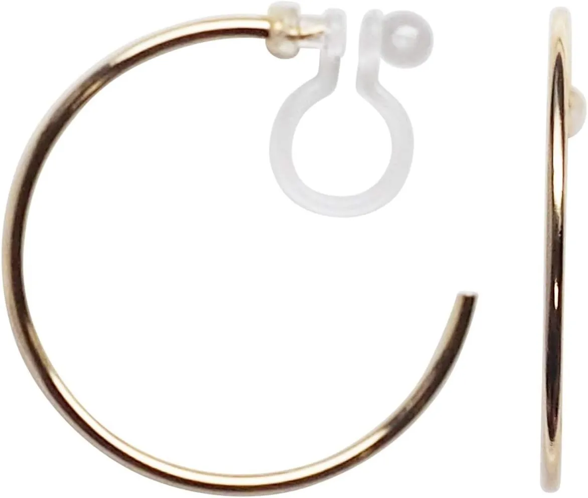 Miyabi Grace Womens Hoops Clip On Earrings Gold, Silver Invisible Clip On Hoop Earrings, Non Pierced Hypoallergenic Earrings, Rose Gold (30mm Gold Hoop)