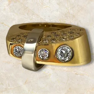 Modern 14K Yellow Gold Two Tone 1 Carat Diamond Ring