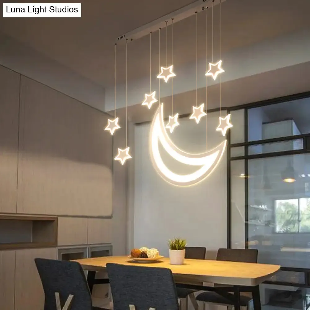 Modern Acrylic LED Ceiling Light with Moon and Stars Design - Perfect for Dining Room and Kitchen Island in Warm/White Light