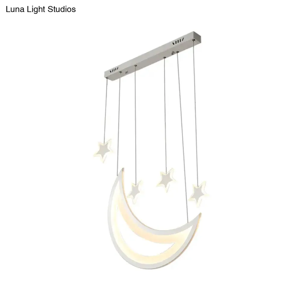 Modern Acrylic LED Ceiling Light with Moon and Stars Design - Perfect for Dining Room and Kitchen Island in Warm/White Light